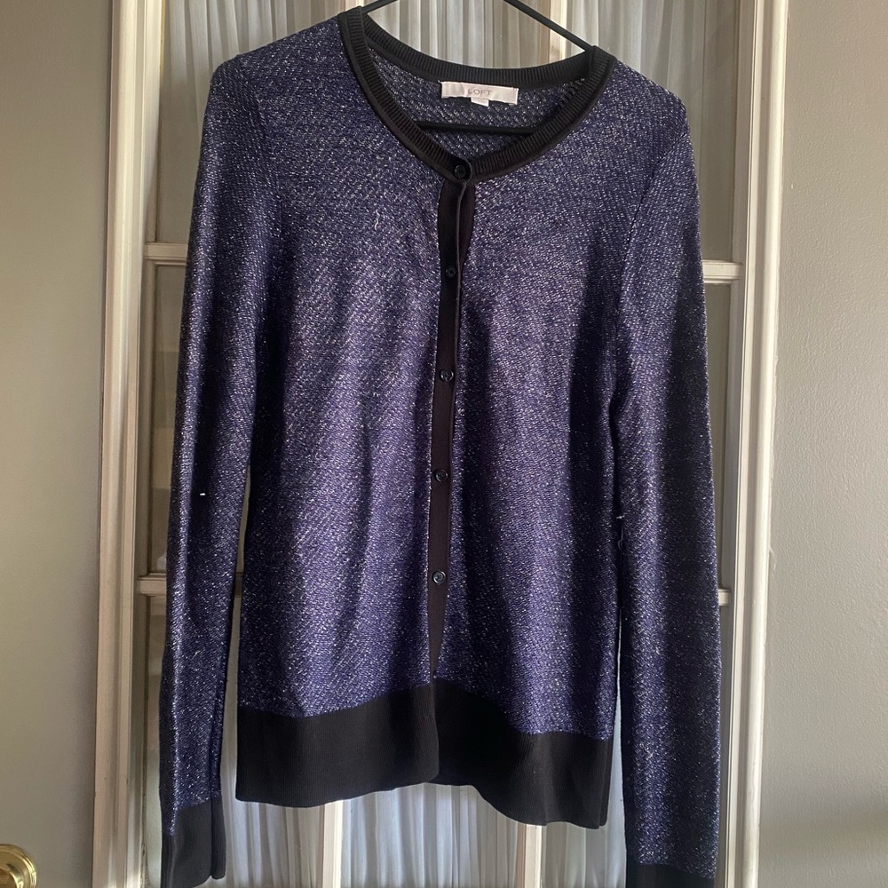 Loft navy blue sparkly cardigan sweater